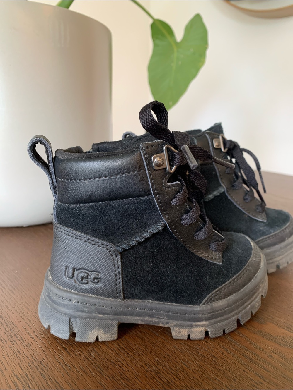 UGG Kids Black Suede Lace-Up Ankle Boots